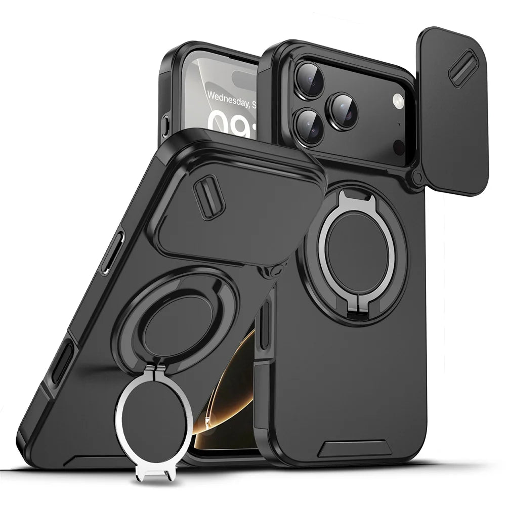 Rotating Flip Full Lens Protection Magnetic Stand Phone Case For iPhone 17 18 Pro Max Air Dual Layer Protection Armor Back Cover