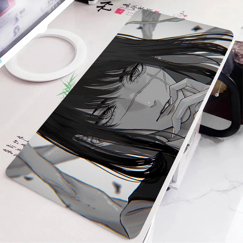 Black and White Anime Girl Table Mat Large Mouse Pad Office Keyboard Edge Locking Desk Mat Gaming Accessories Non-slip Mousepad
