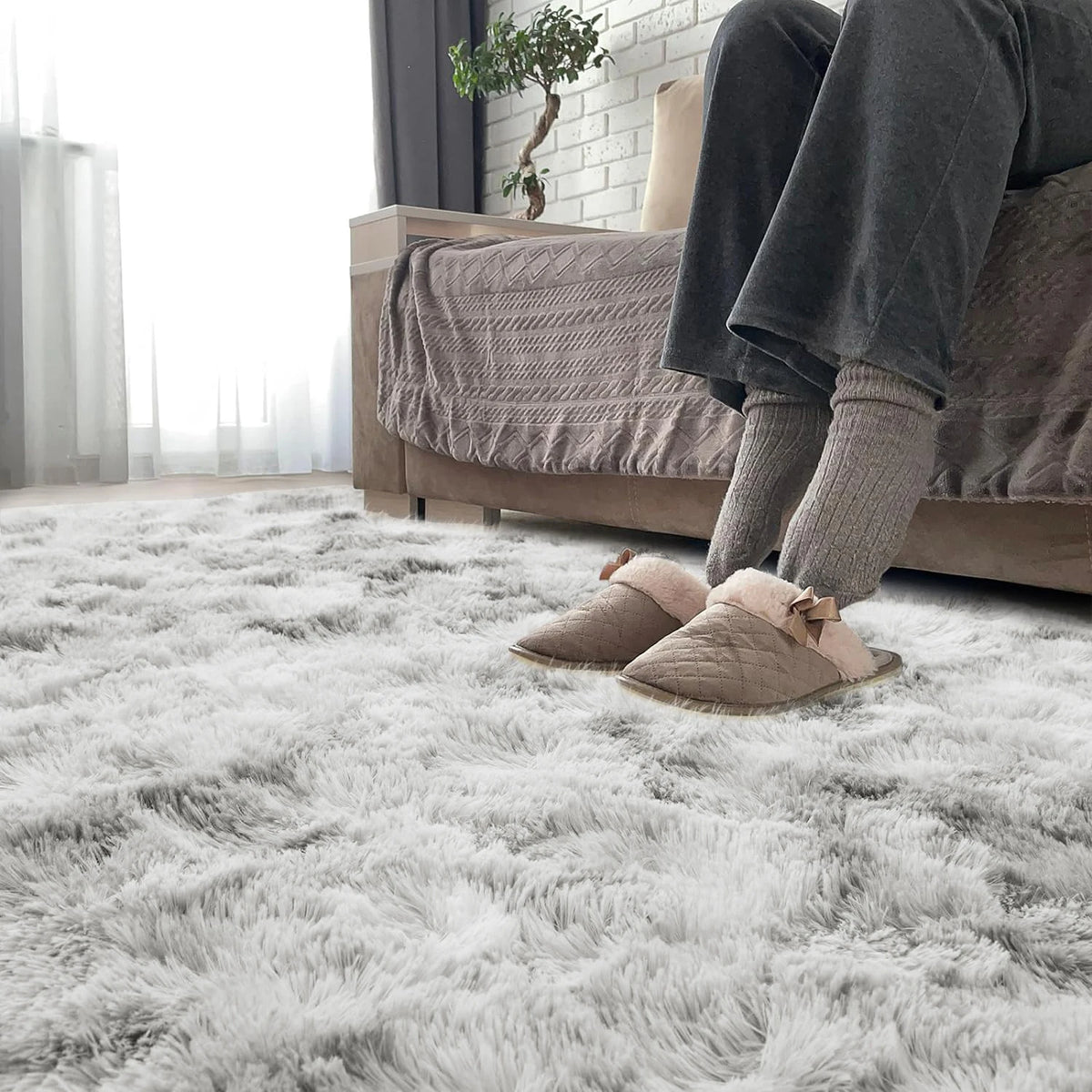Tie Dyed Dark Gray Carpet Shaggy Rugs for Living Room Bed Room Baby Floor Mats Non-Slip Washable Home Decor Blanket