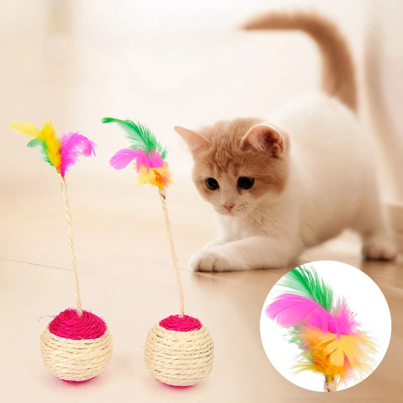 Feather Sisal Cat Ball Toy Interactive Claw Grinding Play Toy