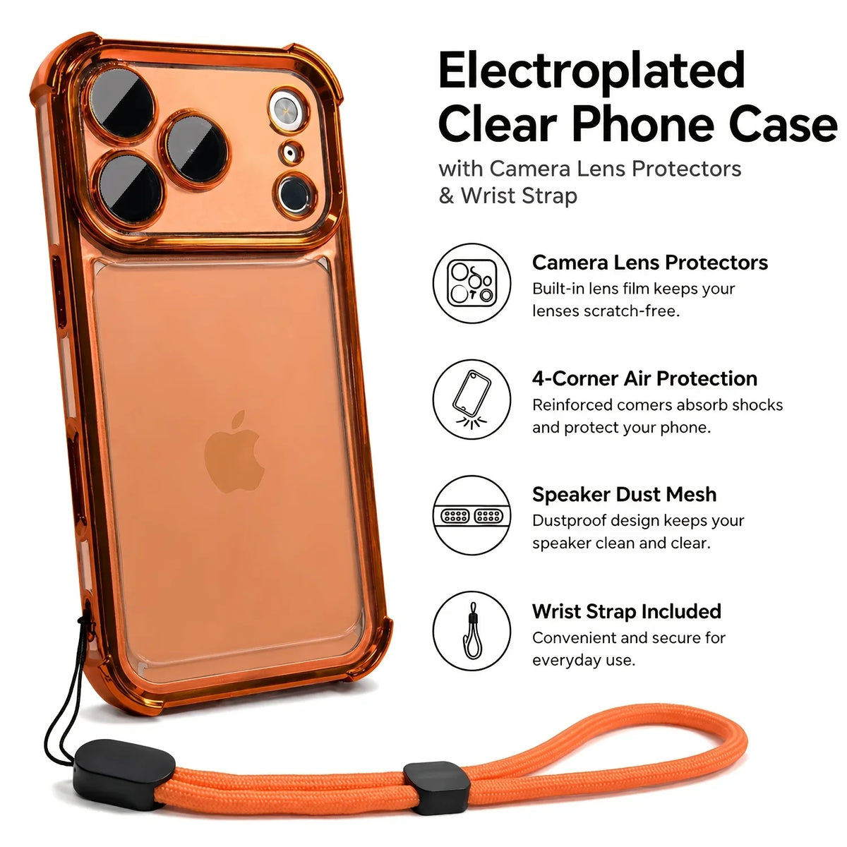 Luxury Transparent Shockproof Phone Case For iPhone 18 17 13 12 Pro Max 16 15 14 Plus Air with Wrist Strap Lens Protector Cover