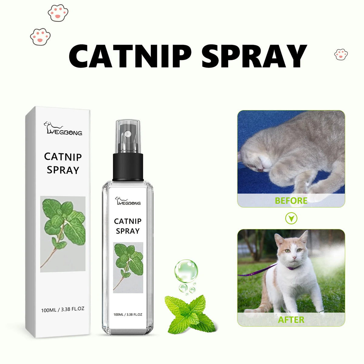 Yegbong Catnip Spray Effectively Alleviating Cat Anxiety Tension Enhance Pet Vitality Stimulate Cats’ Fun Edible Cat Mint Spray