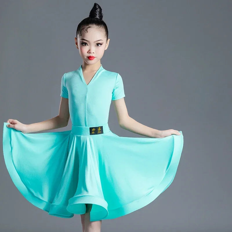 Children's Latin Dance Dress Girls' Dance Dress Girls' Long Sleeve Split Latin Dance Dress Performance Clothing Two Piece Set