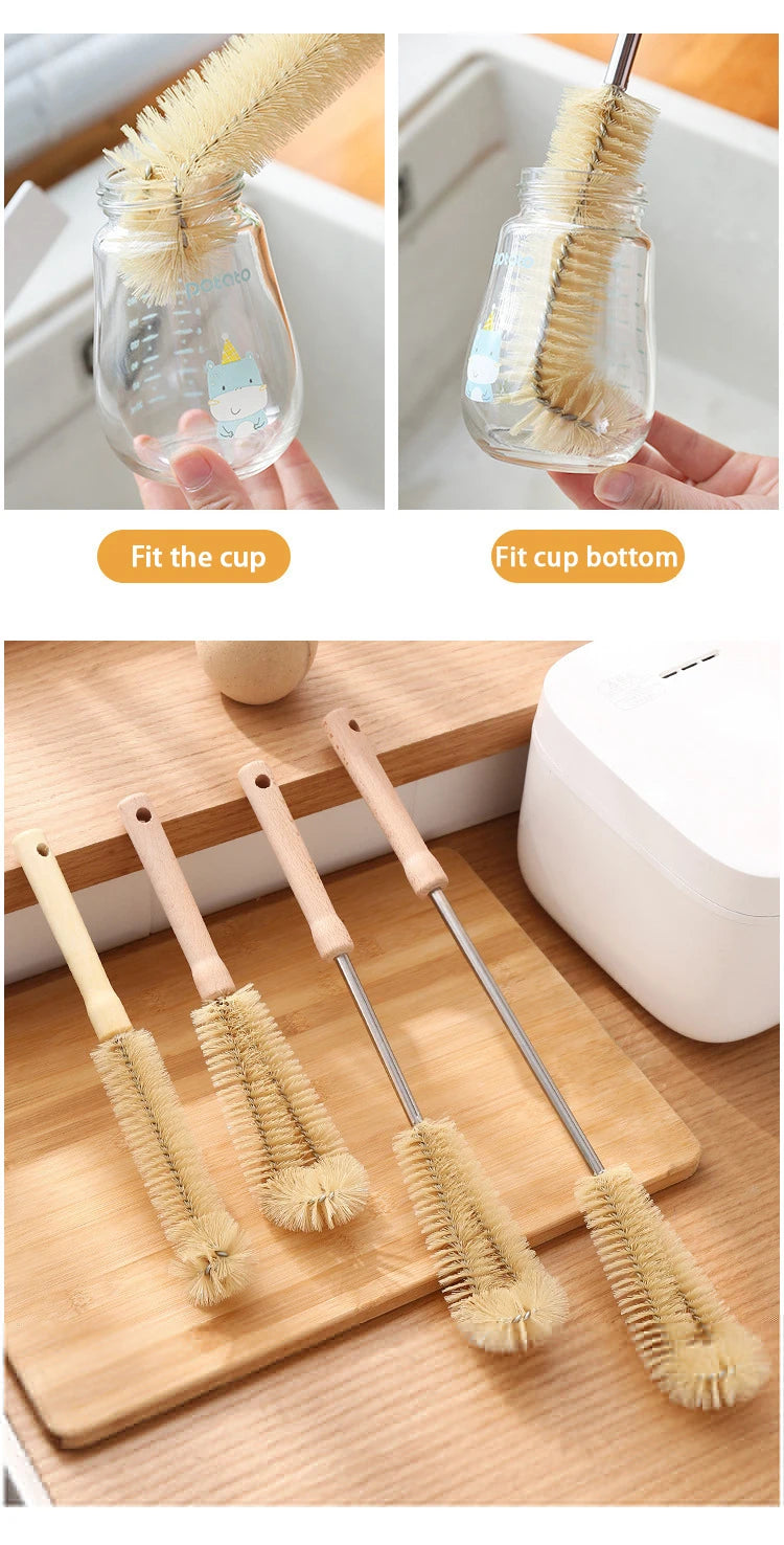 Kitchen Cleaning Tools Drink Bottles Glass Scrubbers Cleaning Brush Wooden Bottle Cleaning Brush with Long Handle
