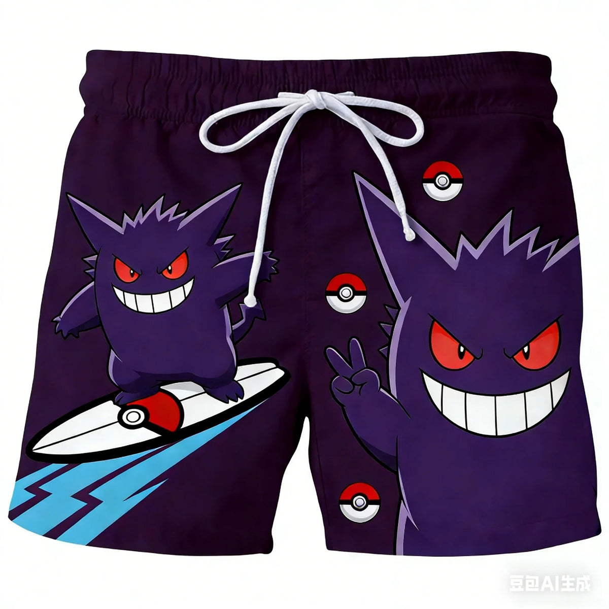 Pokemon Anime Beach Shorts for Men – 3D Printed Summer Trunks