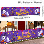 Ghost Halloween Pumpkin Banner Retro Halloween Party Signs Banner Decorations Fence Yard Porch Sign Outdoor Terror Decorations