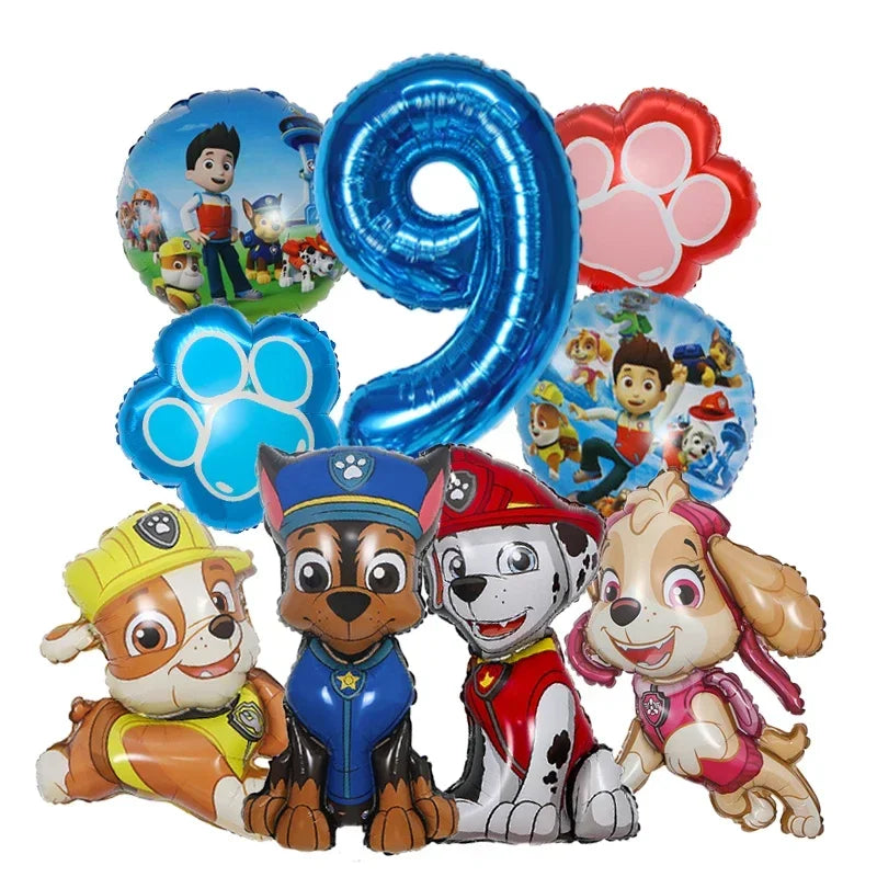 9pcs Cartoon Paw Patrol Dog Chase Balloon Birthday Decoration Number Aluminum Balloons Set Kids Party Supplies Gift Favor Decor