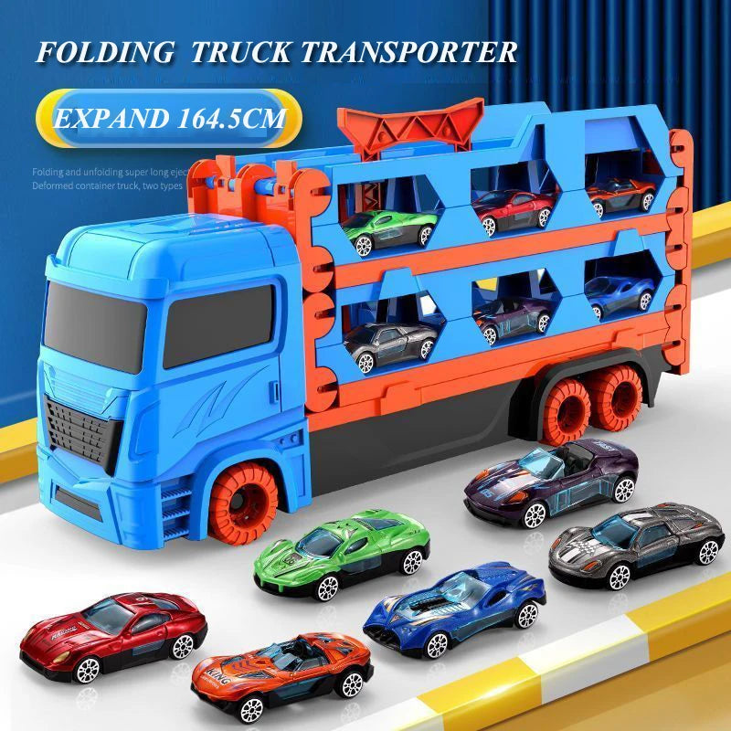 Large Car Transporter Truck with Folding Race Track & Alloy Cars
