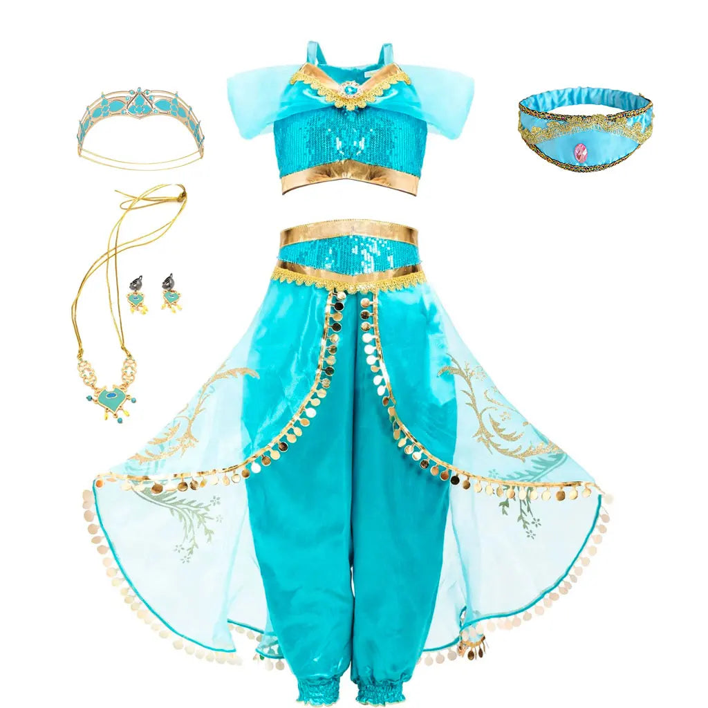 Kids Jasmine Princess Costume Dress – Aladdin Magic Lamp Outfit