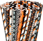 25/50/100pcs Halloween Theme Disposable Paper Straws Spider Skull Pumpkin Bat Pattern Happy Halloween Party Decor Supplies