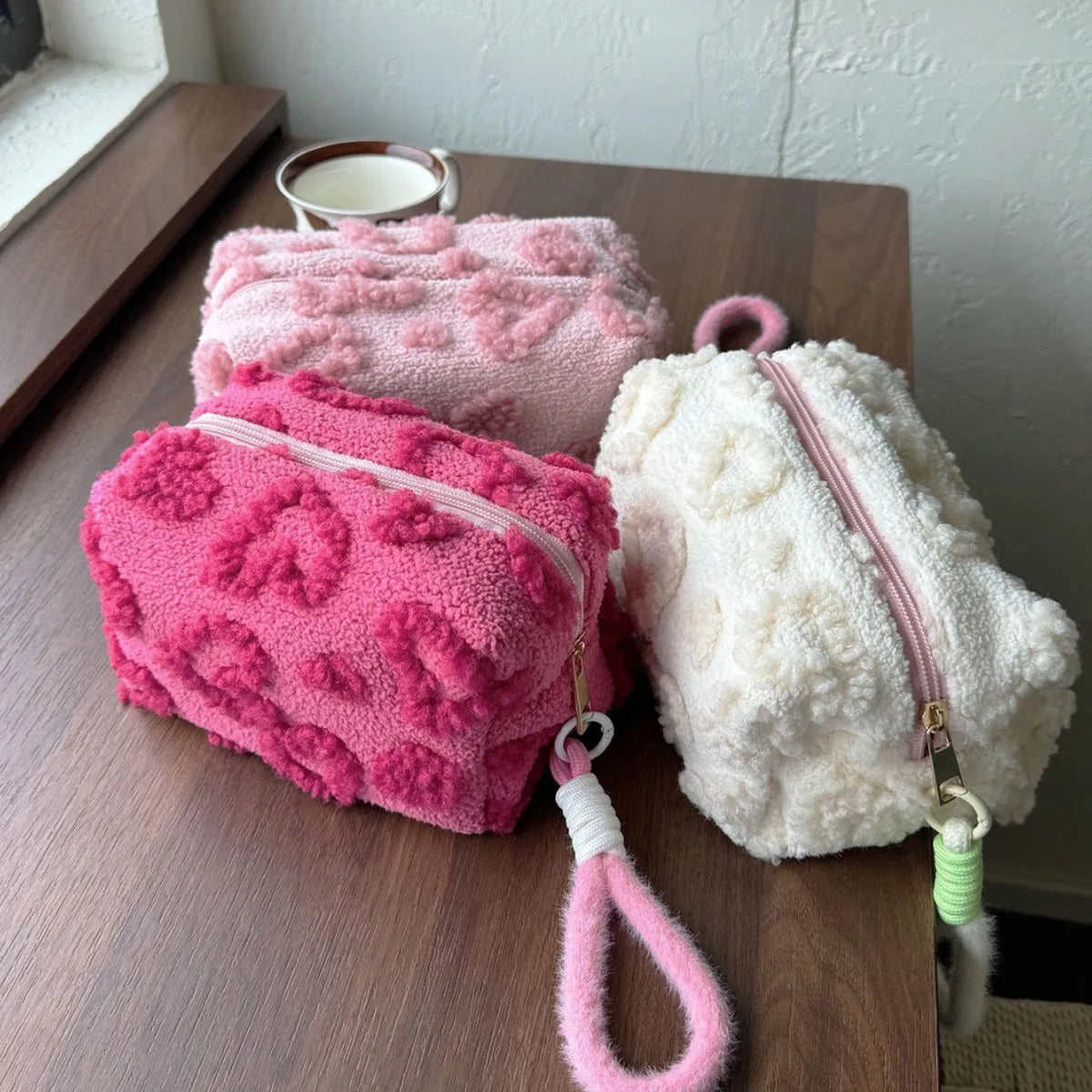 Plush Travel Makeup Organizer Bag with Handle