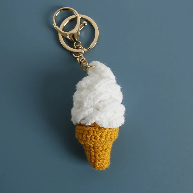 Cute Crochet Ice Cream Keychain Cone Bag Charm