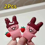 4Pc Strawberry Chocolate Bunny Hairpins Cute Cartoon Design Durable Plastic Hair Accessories Styling Fixed Decorative Hair Pinch