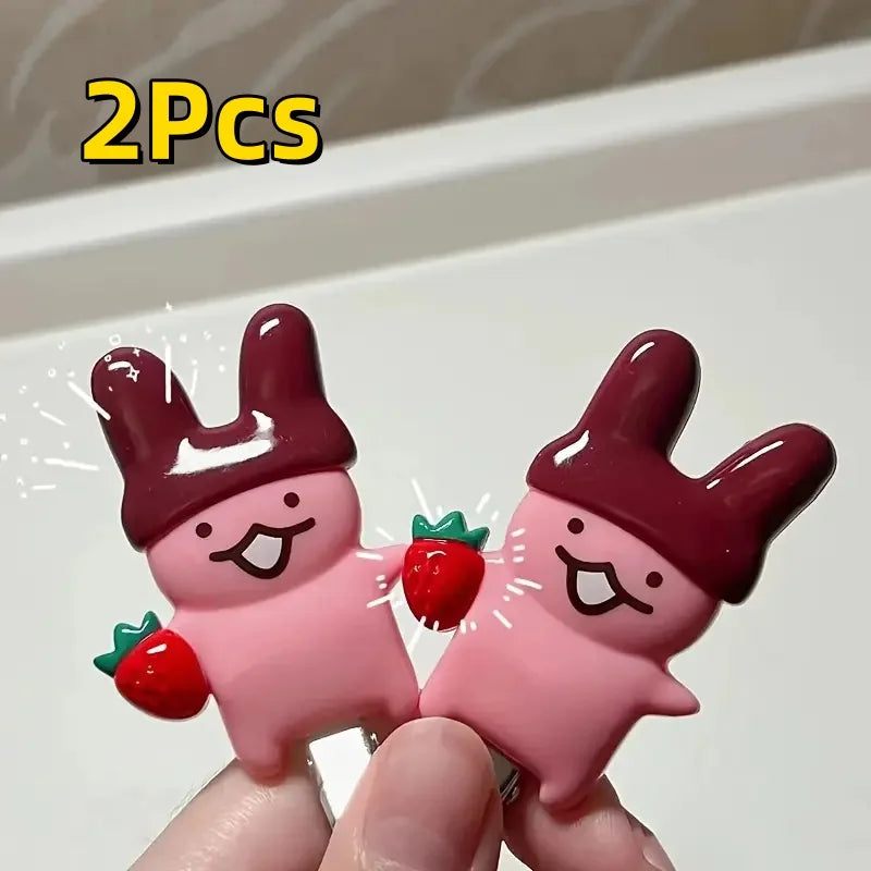 4Pc Strawberry Chocolate Bunny Hairpins Cute Cartoon Design Durable Plastic Hair Accessories Styling Fixed Decorative Hair Pinch