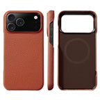 for Magsafe Case for iPhone 17 15 16 18 Pro Max Air Lychee Natural Cowhide Leather Magnetic Protector Luxury Phone Back Cover