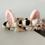 3PCS Cute Cat Ear Plush Spa Headband & Wristband Set