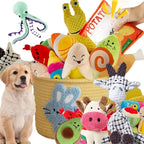16 Pack Random Squeaky Dog Plush Toy Set Mixed Fruit Animal Stuffed Chew Toys Interactive Teething Pet Toy Gift Pack
