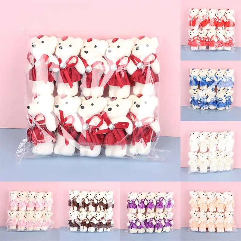 10Pcs Hot 12cm Bear Flower Bouquet Toy Cartoon Doll Teddy Bear Bouquet Graduation Birthday Wedding Gifts Party Decor