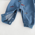 Baby One-Piece Suit, Denim Autumn Wear, Embroidered Outdoor Crawling Clothes for Boys and Girls, Hayi, First Birthday Clothes Fo