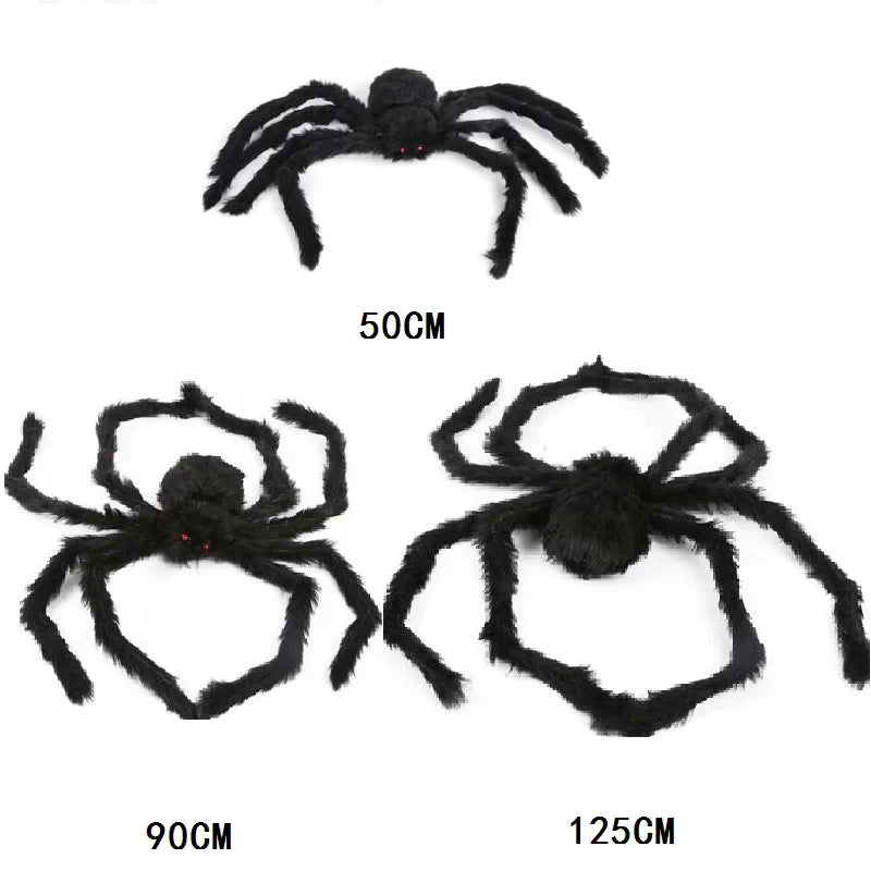 30/90/150cm Halloween Black Scary Giant Spider Huge Spider Web Halloween Decor Home Bar Haunted House Prop Holiday Outdoor Decor