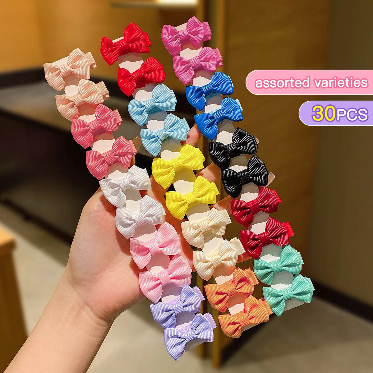30PCS Colorful Fabric Bow Hair Clips for Girls & Women