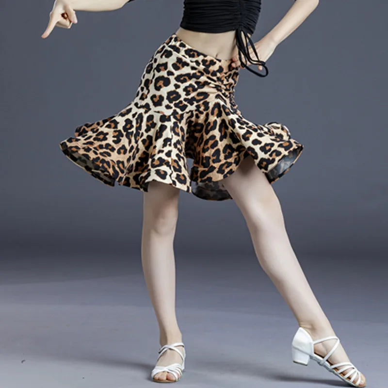 Children Professional Ballroom Latin Dance Dress For Girls Ballroom Dancing Dresses For Kids Leopard Print Top Skirt Samba Tango