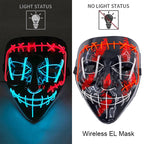 Wireless Neon LED Purge Mask Glow in The Dark Cosplay Horror Mask Halloween Masquerade Party Masks Glowing Funny Dress Up