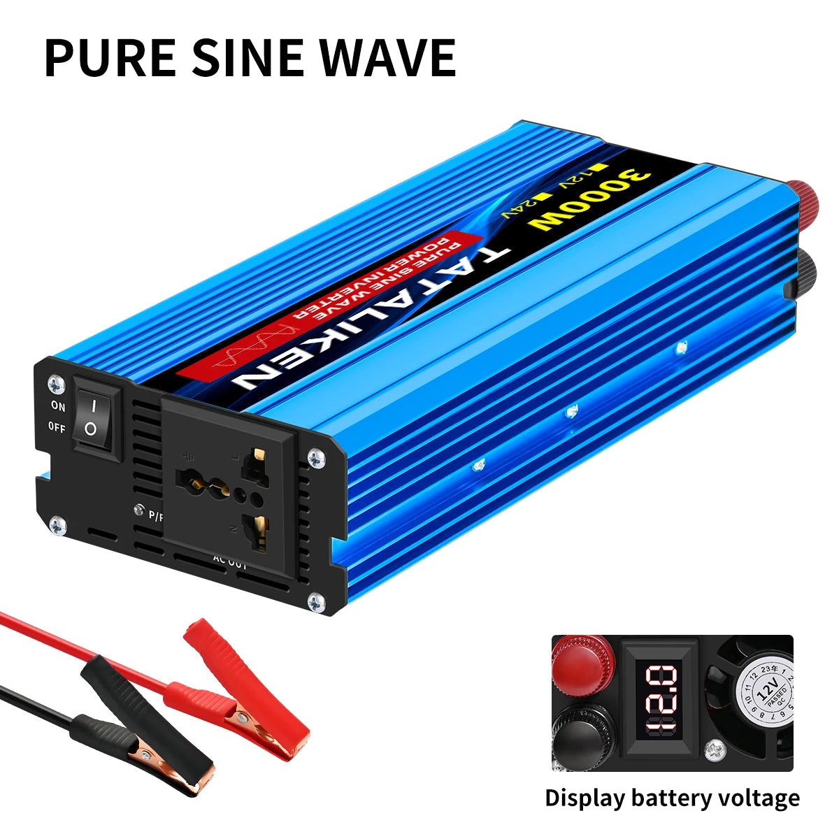 3000W DC 12V to AC 220V 50hz Pure Sine Wave Inverter Power Inverter Charger  Adapter Universal Socket