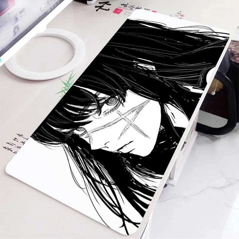 Black and White Anime Girl Table Mat Large Mouse Pad Office Keyboard Edge Locking Desk Mat Gaming Accessories Non-slip Mousepad