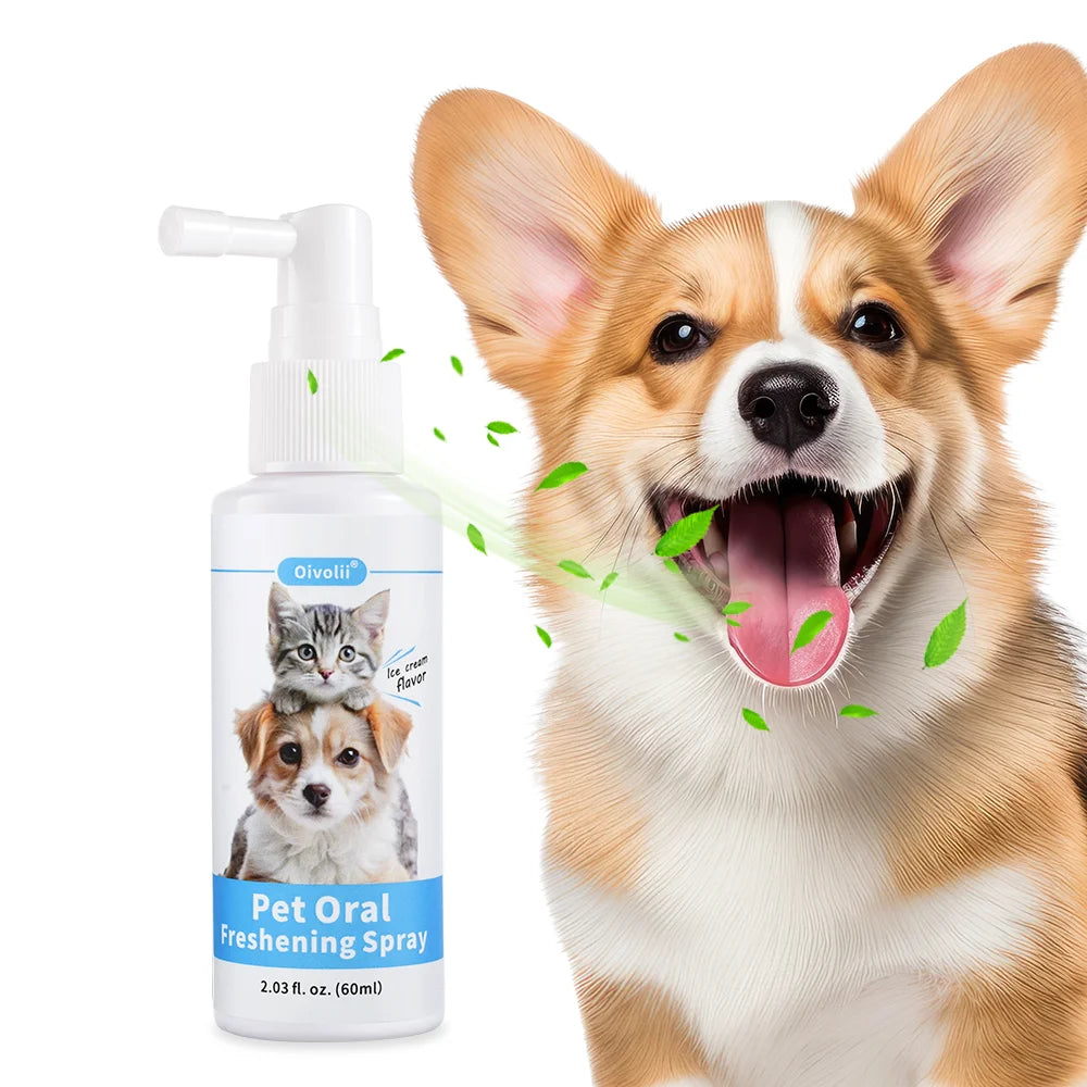 Pet Oral Hygiene Spray 60ml Dogs Cats Teeth Clean Freshens Breat  Removes Bad Breath Prevents Calculus Oral Care Water Additive