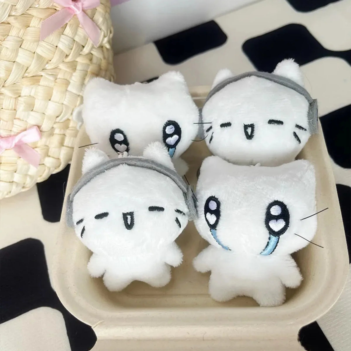 Cute Headphone Cat Plush Keychain Bag Charm for Girls and Kids