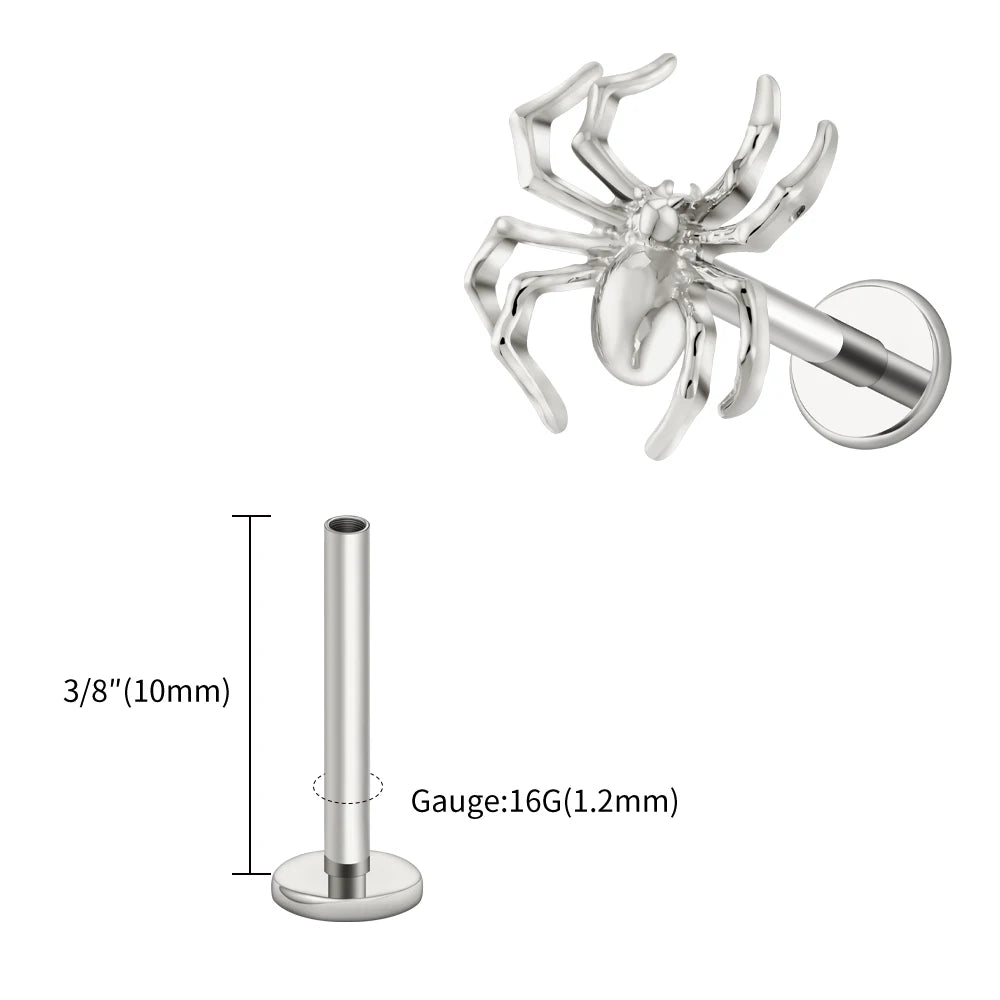 Right Grand ASTM F136 Titanium Spider Labret Lip Ring Tragus Cartilage Conch Flat Helix Stud Earring Halloween Piercing Jewelry