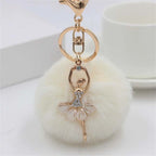 Rhinestone Ballet Dancer Plush Ball Keychain for Women and Girls