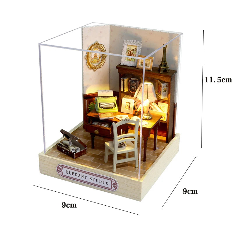 Kitten Mini Doll House 3D Wooden Puzzle DIY Miniature Building Kit
