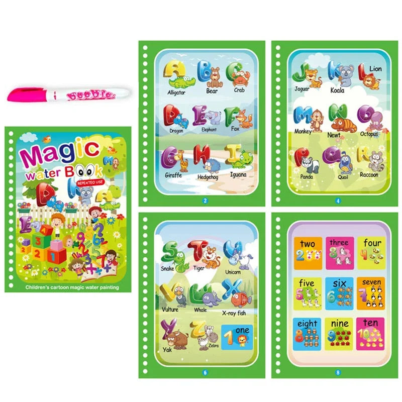 Magic Water Drawing Book with Reusable Coloring Pen for Kids Fun