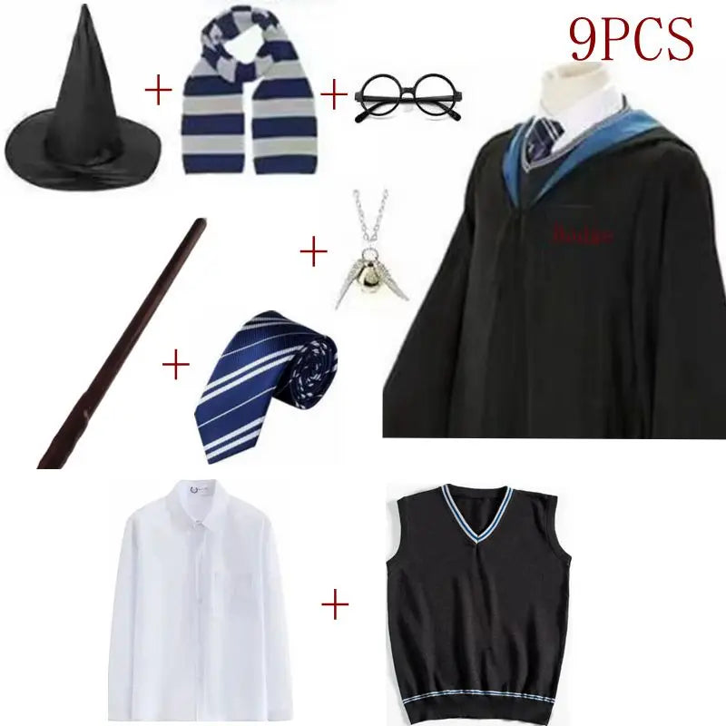 Potter Costume Robe Tie Cloak Scarf Wand Glasses Hermione Dress Flying Thief Accessories Sweater Halloween Cosplay Costume Gifts