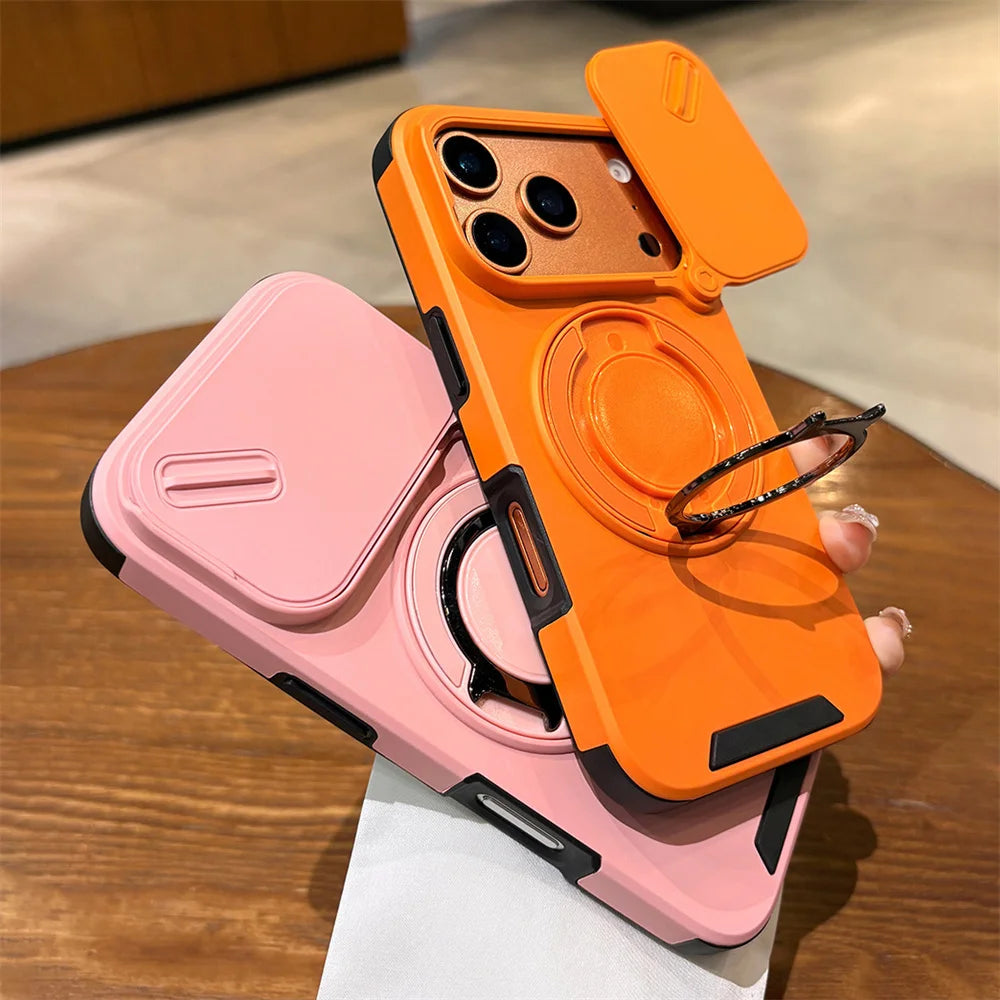 Rotating Flip Full Lens Protection Magnetic Stand Phone Case For iPhone 17 18 Pro Max Air Dual Layer Protection Armor Back Cover