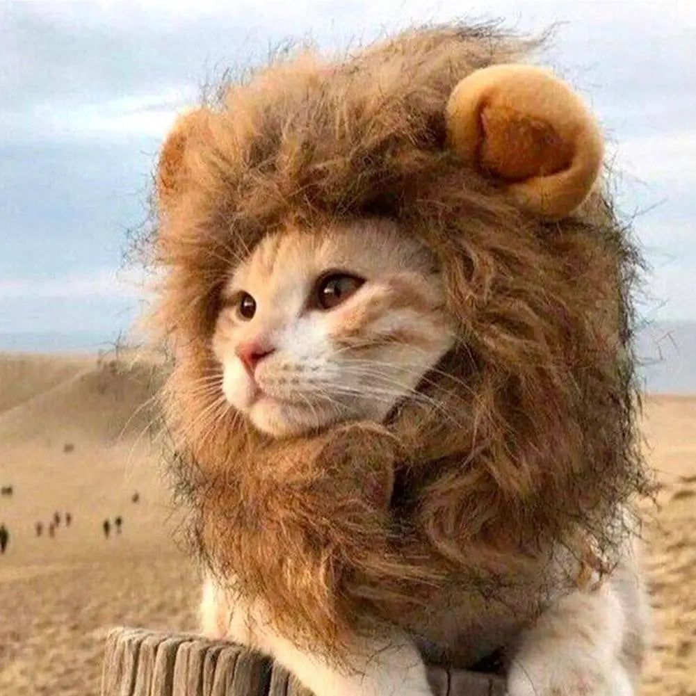 Cat Hairpiece Humorous Lion Mane Headgear for Dogs and Cats Adjustable Costume Accessories for Fun Dress-up and Play