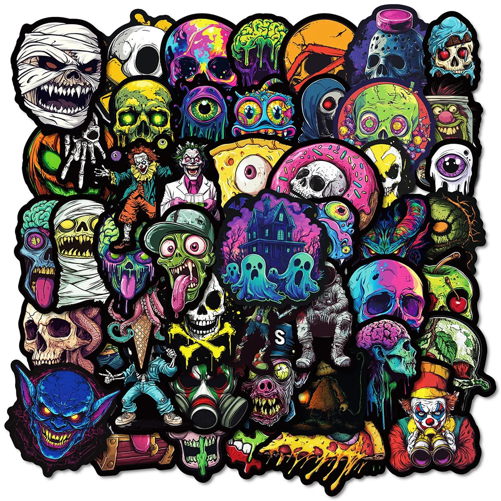 10/30/50pcs Cool Horror Joker Skull Stickers Decals Fridge Laptop Motorcycle Skateboard Phone Bike Waterproof Sticker Kids Toys