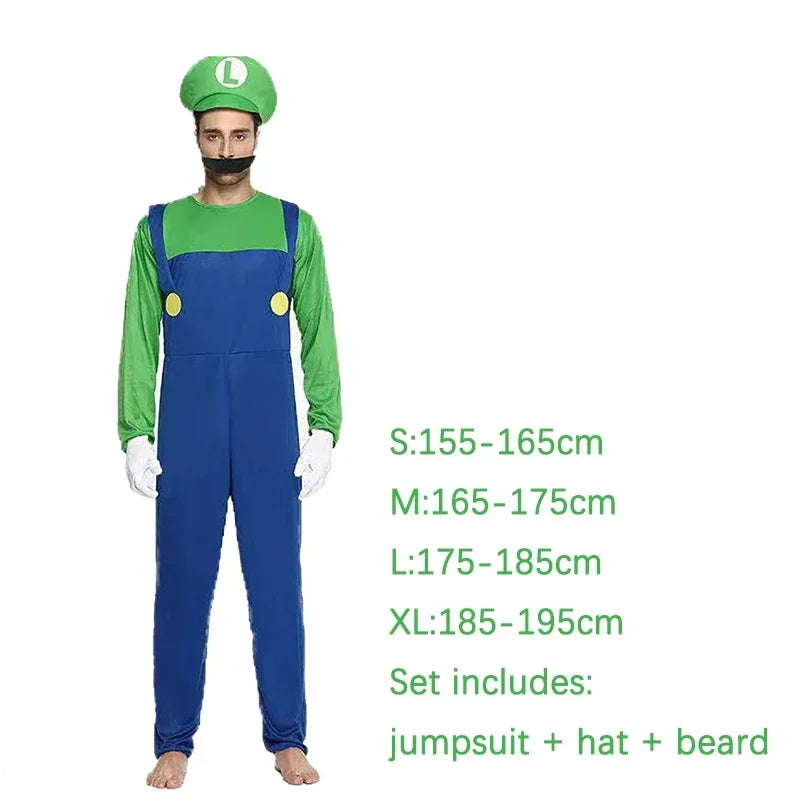 Game Marios Super Luigi Brothers Uniform Set Cosplay Costumes Funny Anime Adult Men Jumpsuit Woman Dress Halloween Costume