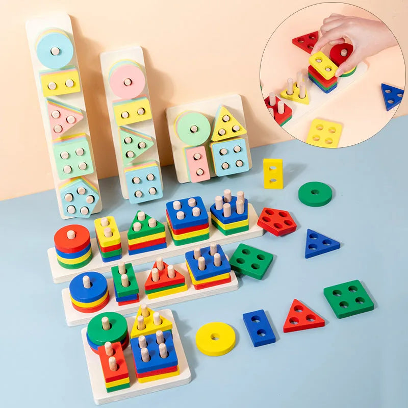 Montessori Wooden Color & Shape Matching Building Blocks