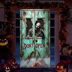 2D door banner, 1 piece, 2D/ flat horror skeleton zombie "Do not Open the Door" hanging door curtain, party decoration
