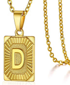 Initial Pendant Necklace for Women Simple Stainless Steel Cuba Link Charm Letter Square Necklace Men Jewelry Couple Gift