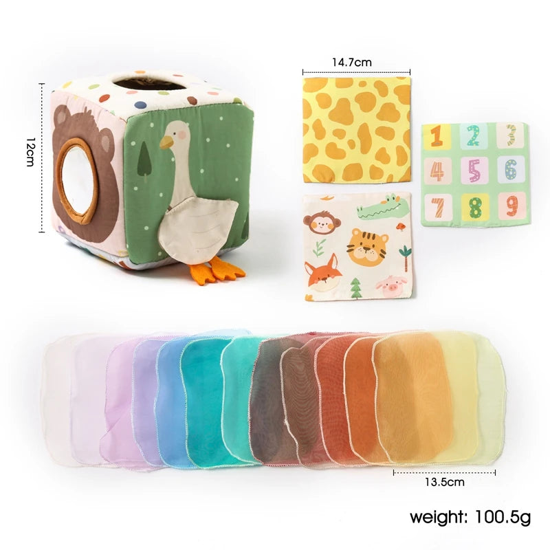 Montessori Cloth Tissue Box Sensory Activity Toy for Babies