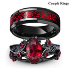 Charm Couple Rings Romantic Women Red Rhinestones Rings Set Trendy Men Stainless Steel Celtic Dragon Rings Wedding Band Jewelry