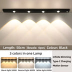 White/Black LED Cabinet Light USB Rechargeable Motion Sensor LED Light for Kitchen Wardrobe Cabinet Lighting 20CM/30CM/40CM/50CM