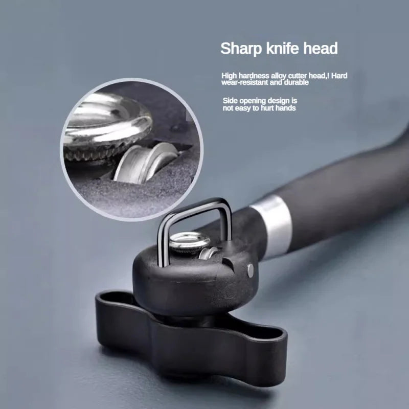 Stainless Steel Manual Can Opener with Side Cut & Bottle Opener Tool