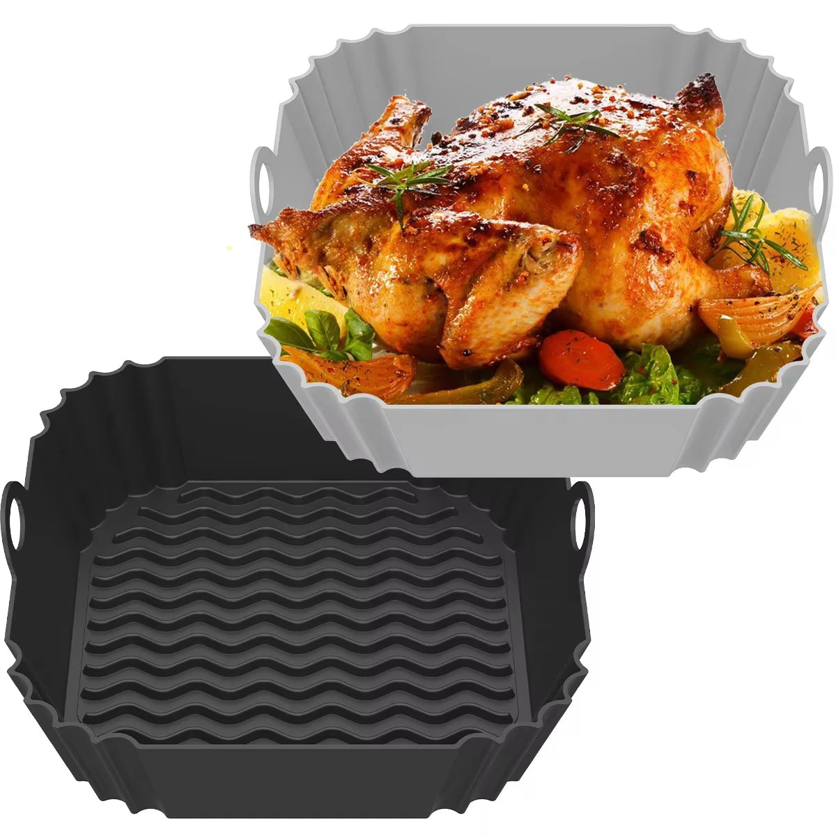 Reusable Silicone Air Fryer Pot – Food Grade Square Baking Tray