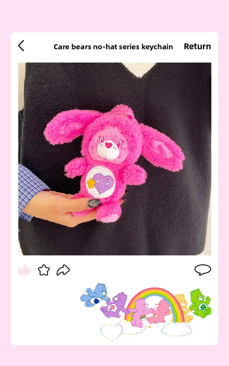 Care Bears Rabbit Hat Plush Keychain Rainbow Bear Bag Charm Gift