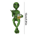 -Alien Statue Drinking Beer Alien Sculpture Resin Craft Novelty Funny Desktop Decoration Bookshelf Office Desktop Garden Decor
